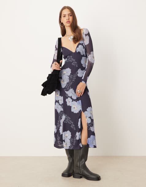 Free People – Calla – Granatowa sukienka midi ze wzorem - view 1