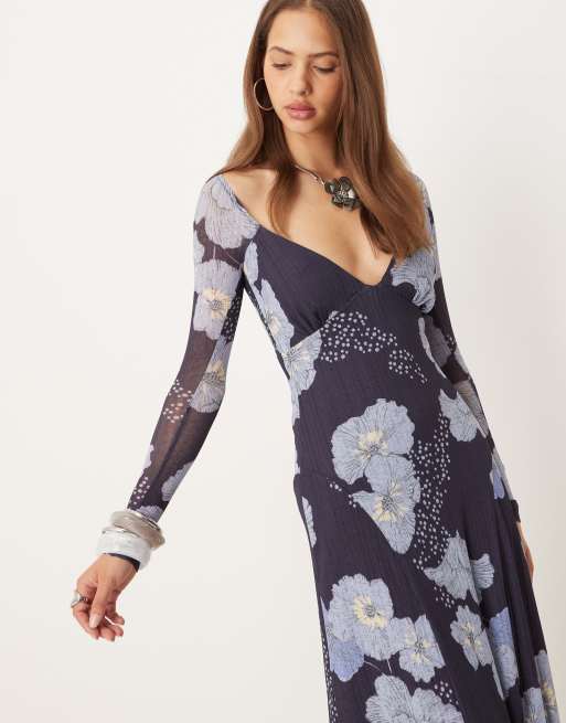 Free People – Calla – Granatowa sukienka midi ze wzorem, 2 z 4