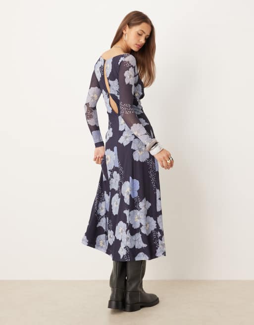 Free People – Calla – Granatowa sukienka midi ze wzorem, 3 z 4