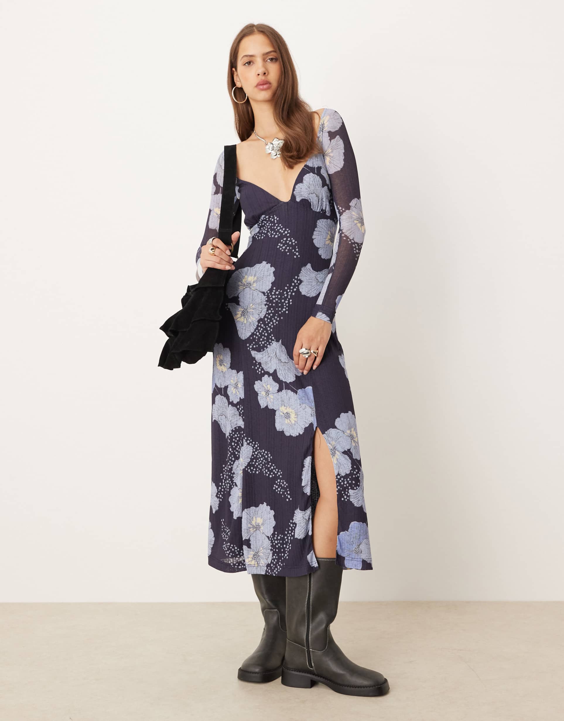 free people calla midi dress in sky combo