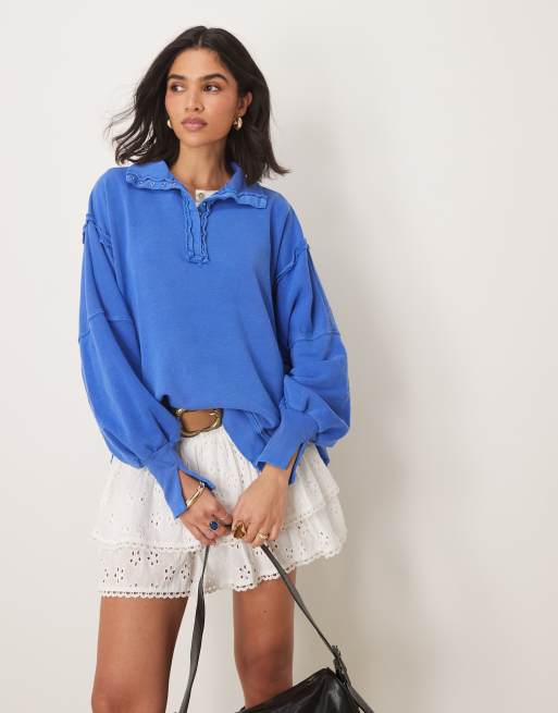 Free People camden henley sweater in sapphire blue