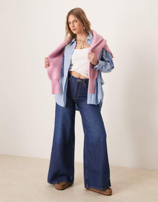 Free People - Camicia oversize stile college blu a righe, 3 di 4