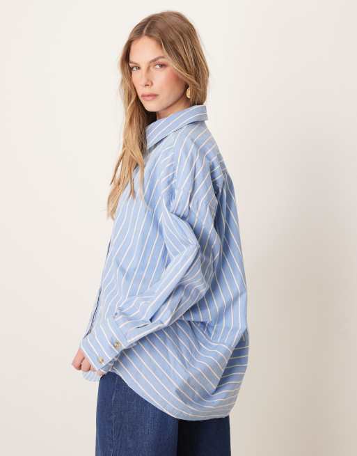 Free People - Camicia oversize stile college blu a righe, 4 di 4