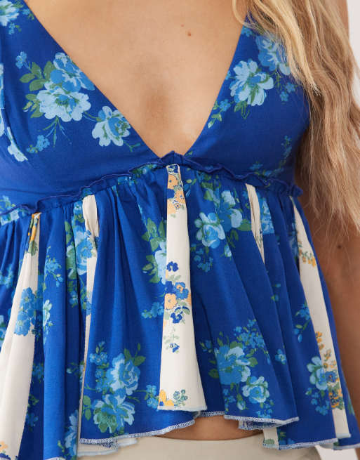 Free People – Camisole-Oberteil in Blau-Combo mit V-Ausschnitt und Schößchen, 3 von 4