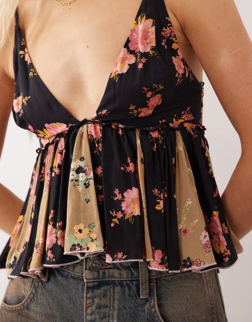 Free People – Camisole-Oberteil in Schwarz-Combo mit V-Ausschnitt und Schößchen, 4 von 4