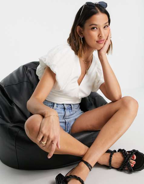 Free People can't get enough wrap top with puff sleeves in poplin