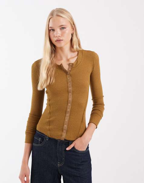 Free People Cardigan mit Knopfleiste in Senfgelb - view 1