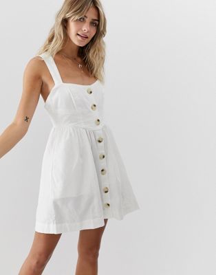 white button down linen dress