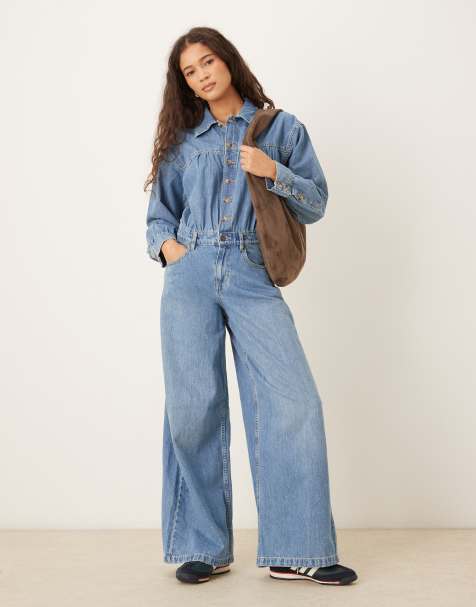 Free People carpe diem slouchy denim jumpsuit in mid blue - view 1