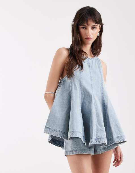 Free People casius denim set in bleackout blue