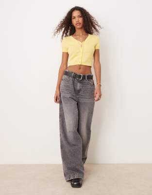 Free People Cassie Pointelle Micro Cardigan In Yellow In Yellow