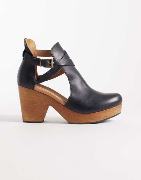 Free People Cedar leather heel clogs in black - view 1