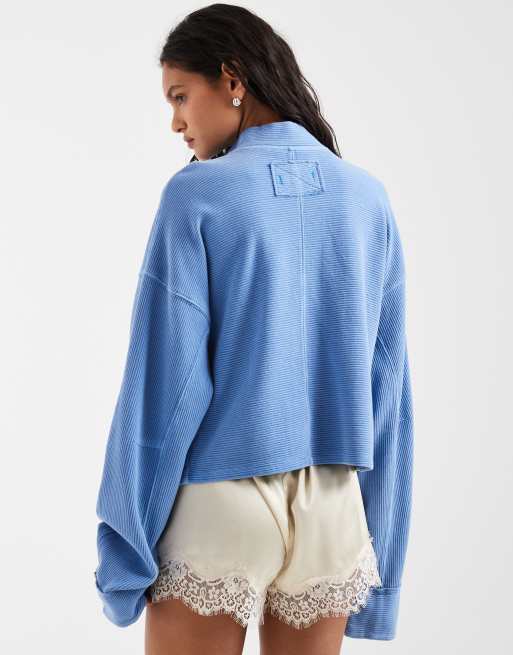 Free People - Celeste con media cremallera en azul riviera, 4 de 4