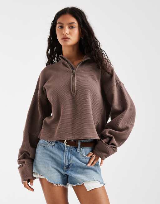 Free People Celeste quarter zip sweater in mochachino, 2 of 4