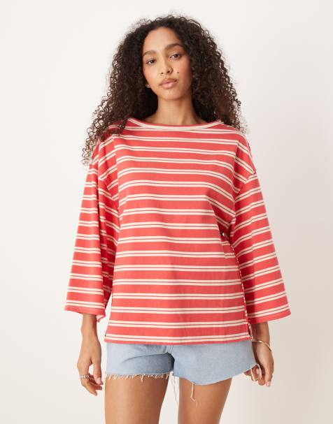 Free People - Cest la vie - Baggy fit T-shirt in rode streepcombo - view 1