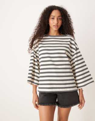 Free People Free People cest la vie baggy fit tee in black stripe combo