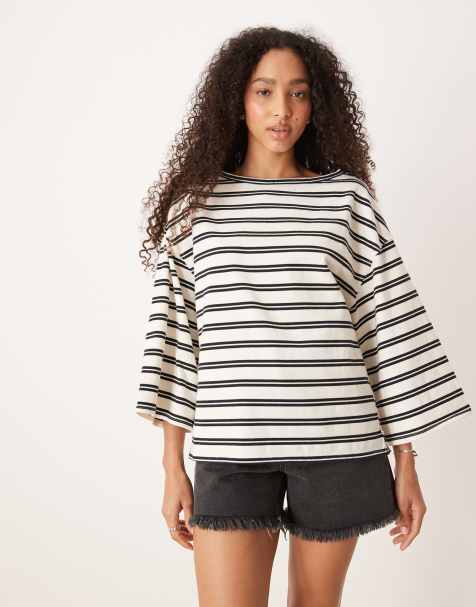 Free People cest la vie baggy fit tee in black stripe combo - view 1