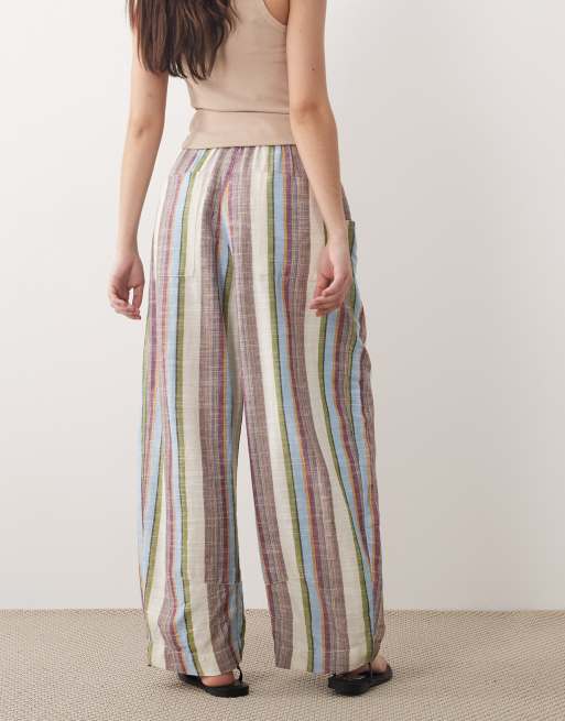Free People - Chambers - Gestreepte relaxte broek met elastische taille in ivoorwitte combinatie, 3 van 5