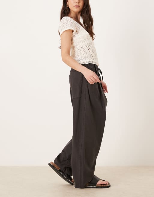 Free People chambers laid back pull on trousers in black, 2 of 5