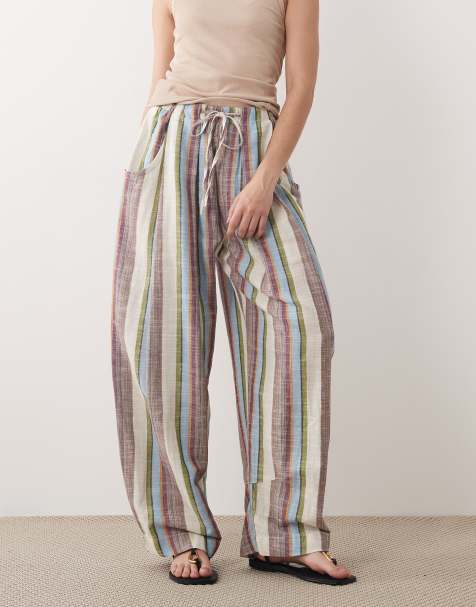 Free People chambers laid back pull on trousers in ivory combo stripe