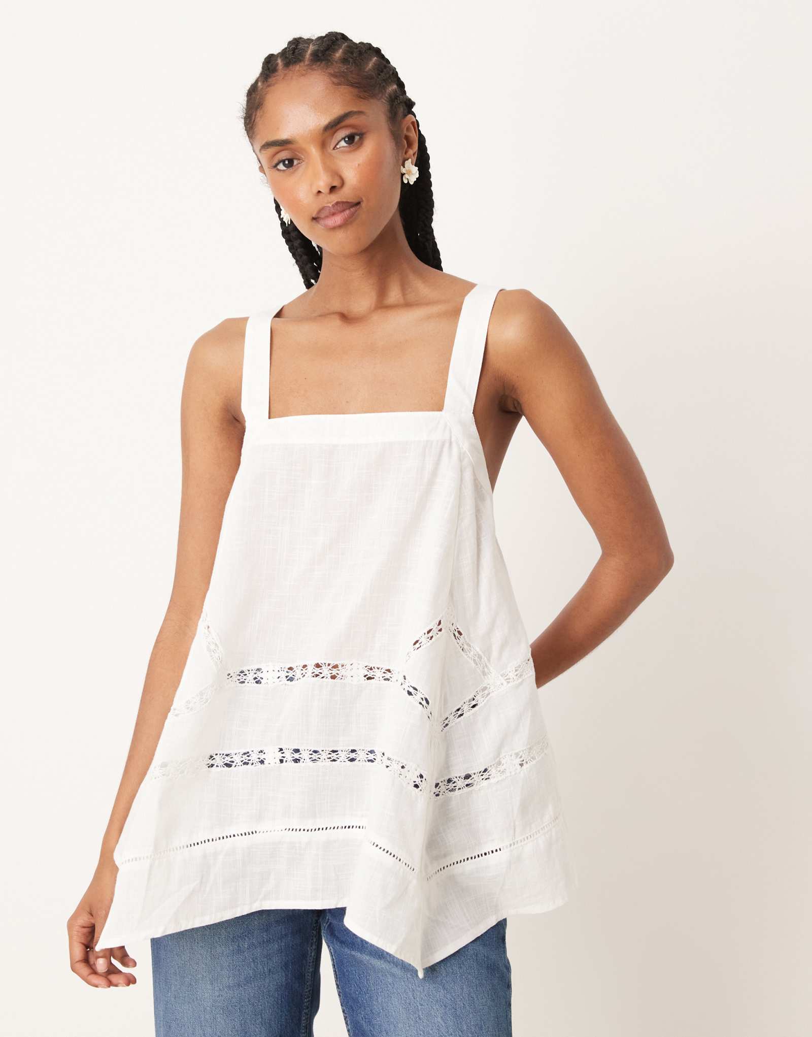 Топ-туника-майка Free People Charlotte broderie цвета слоновой кости