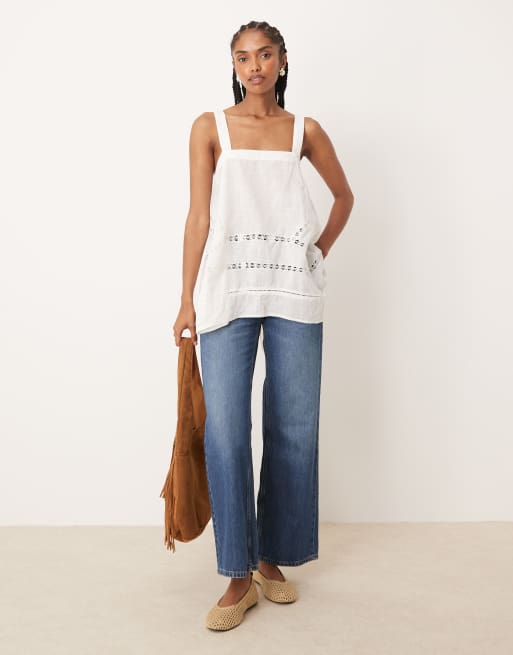 Free People Charlotte broderie cami tunic top in ivory | ASOS