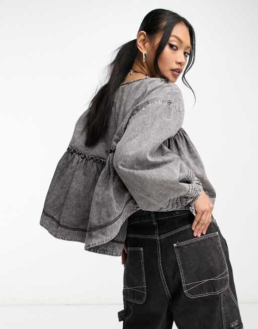 Denim smock top online