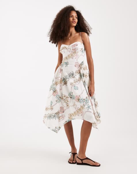 Free People cherish print asymmetric midi dress in ivory combo - view 1