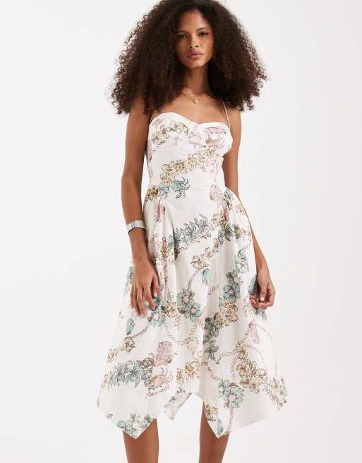 Free People cherish print asymmetric midi dress in ivory combo, 2 of 4