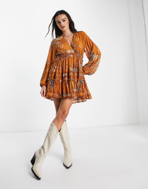 sachin and babi light blue dress Free People Cherry Blossom embroidered mini dress in rust