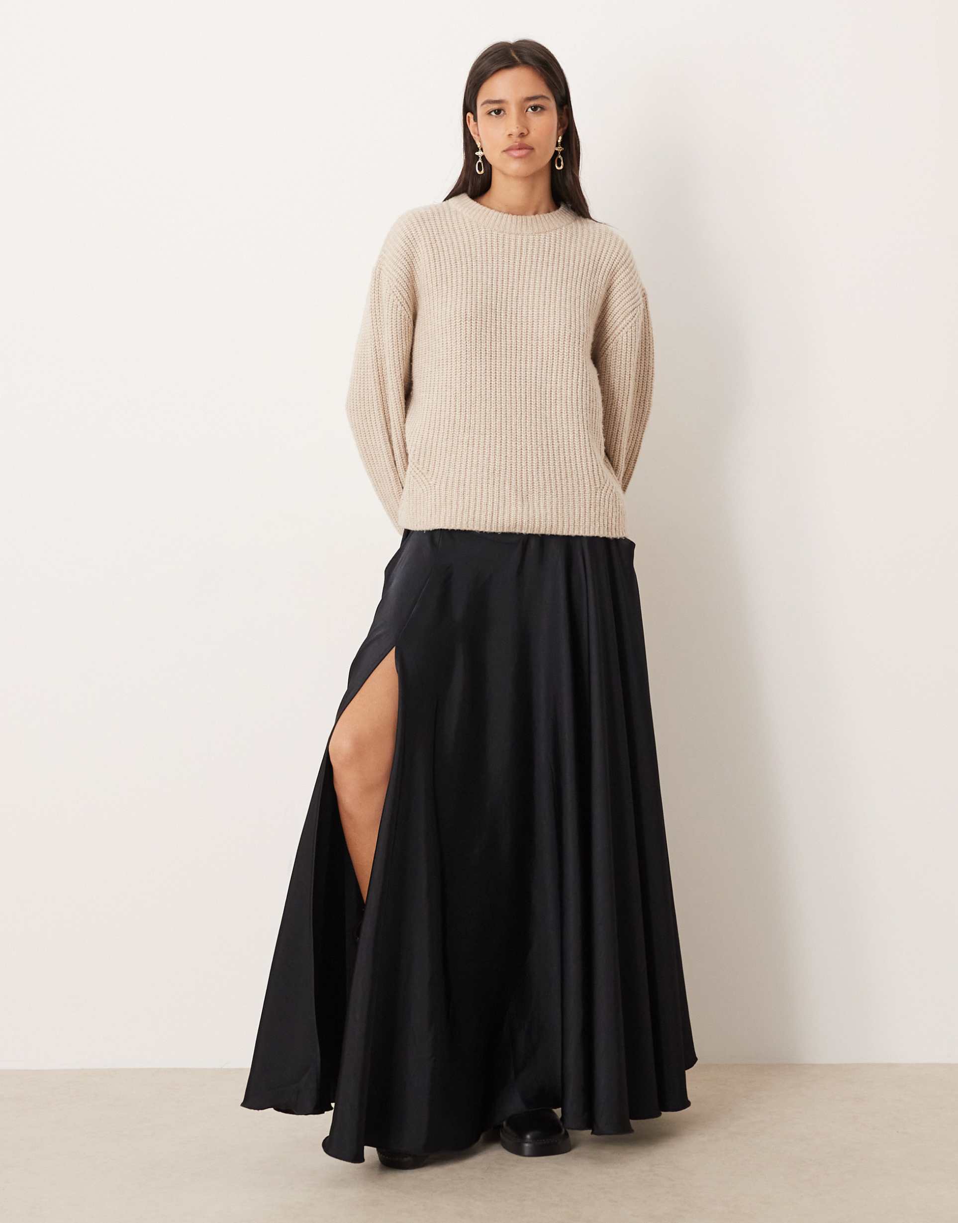free people chilco maxi skirt with side slit in black