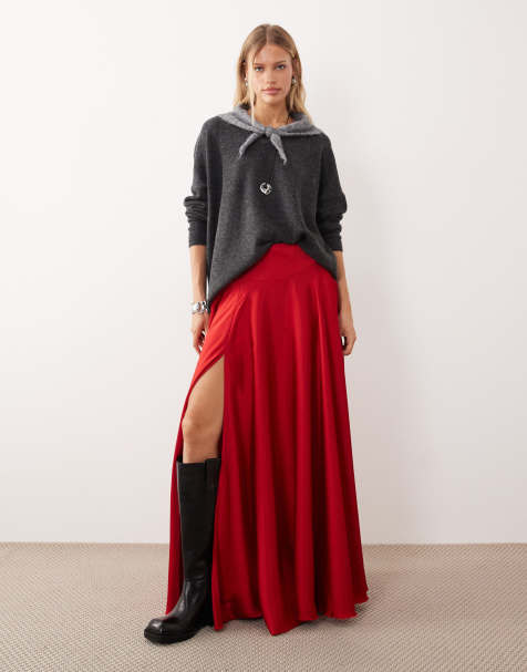 Free People chilco maxi skirt with side split in salsa red - view 1