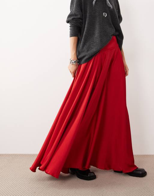 Free People Chilco maxi skirt with side split in salsa red, 2 of 5