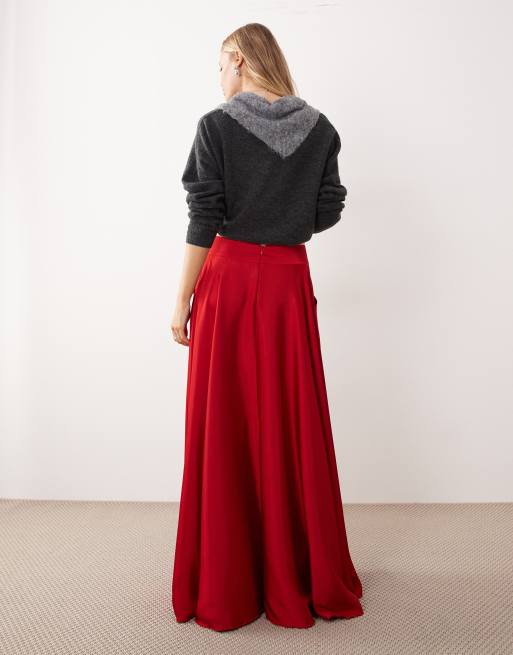 Free People Chilco maxi skirt with side split in salsa red, 4 of 5