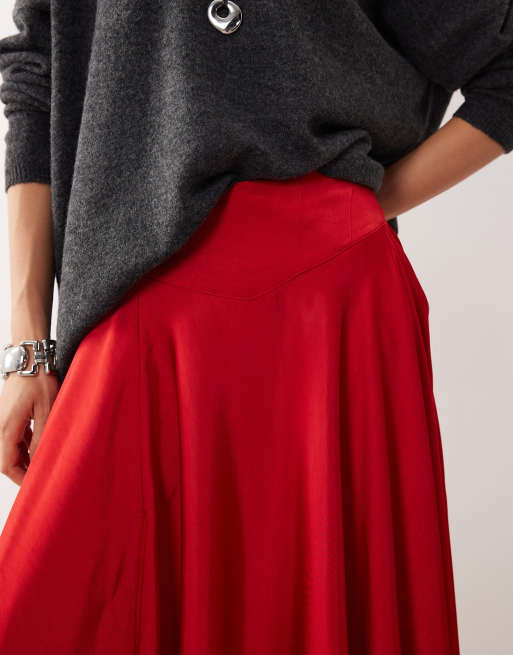 Free People Chilco maxi skirt with side split in salsa red, 5 of 5