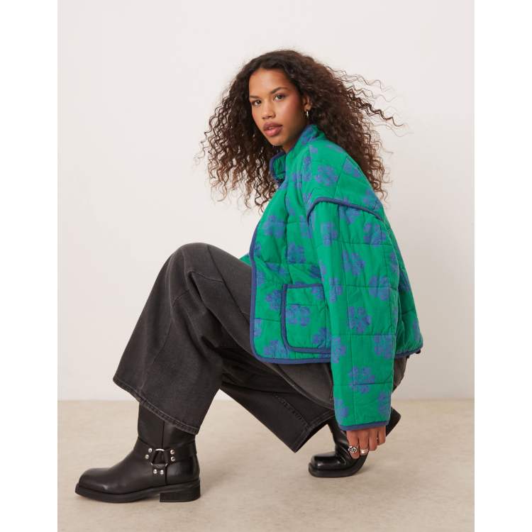Free People Chloe floral print padded jacket in grass combo | ASOS