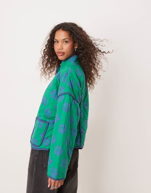 Free People Chloe floral print padded jacket in grass combo | ASOS