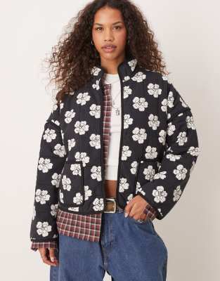 Free People chloe floral print padded jacket in night blooms-Multi