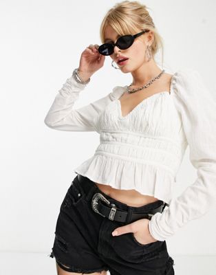 Free People Chloe puff sleeve blouse in white - ASOS Price Checker
