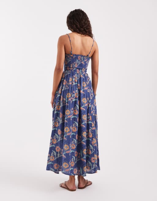 Free People – Ciella – Midikleid mit Blumenmuster in Blau, 4 von 4