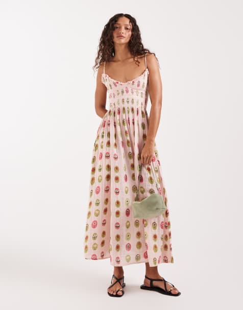Free People ciella printed midi dress in dusty pink combo - view 1