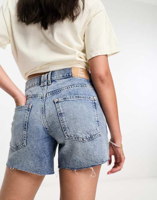 Topshop Petite Low Rise Denim Shorts In Mid Wash ASOS, 49% OFF