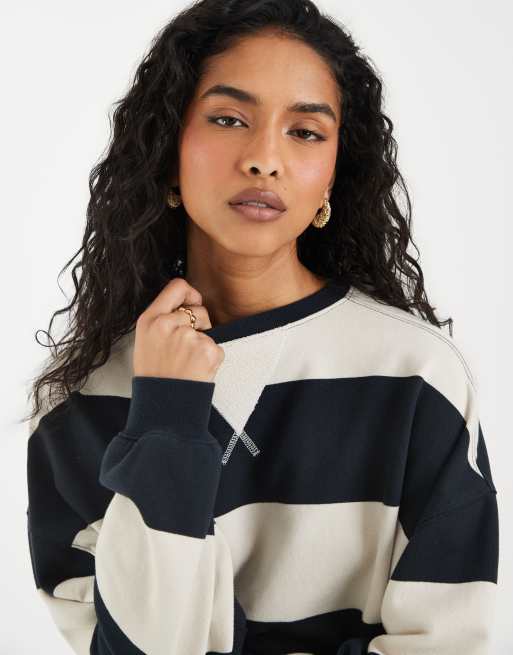 Free People classic striped crew neck sweatshirt in strawberry wine combo, 3 of 4