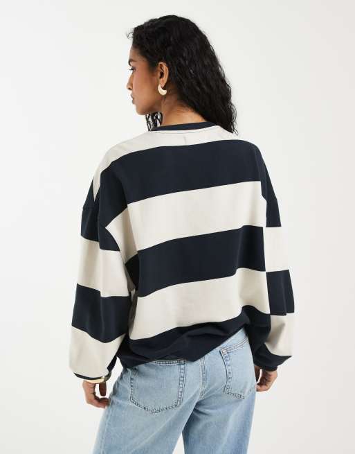 Free People classic striped crew neck sweatshirt in strawberry wine combo, 4 of 4