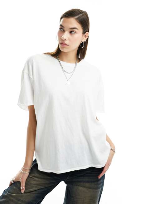 Free People – Classic – T-shirt o luźnym kroju z podwijanymi rękawami w kolorze kości słoniowej
