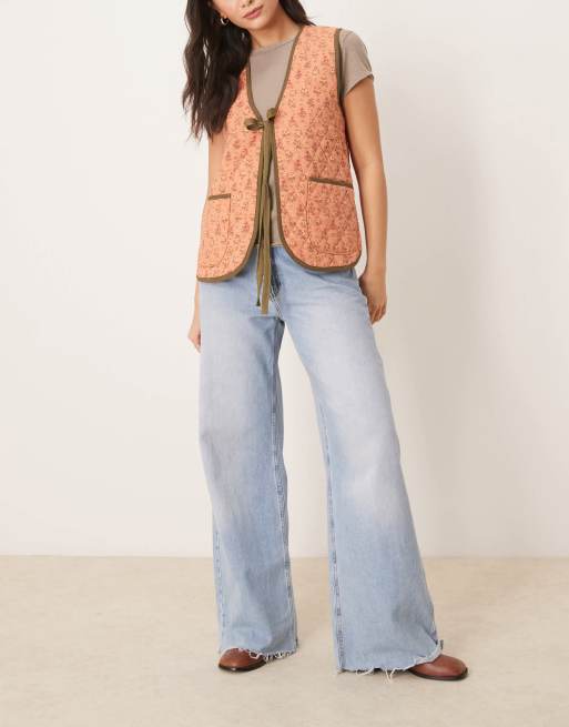 Free People Floral Quilted Hat - Orange and Gold Free People claudine quilted floral vest in orange and olive  main image 3