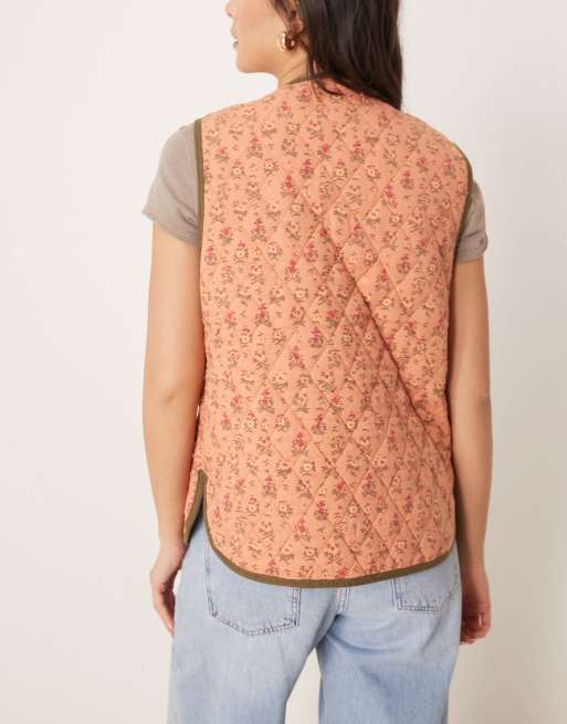 Free People claudine quilted floral vest in orange and olive  display picture 3