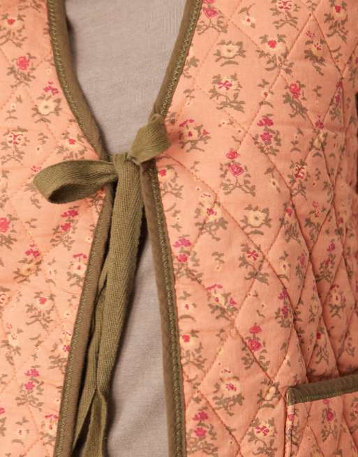 Free People claudine quilted floral vest in orange and olive 