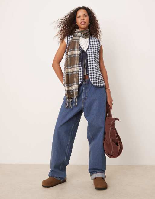 Free People claudine quilted gingham vest in navy, 2 of 4