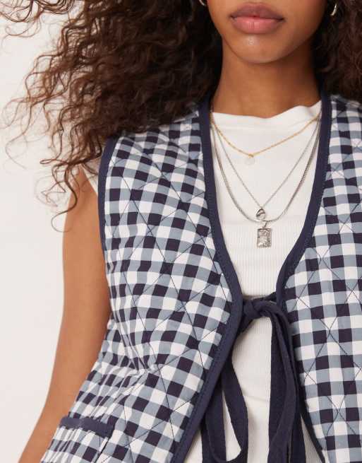 Free People claudine quilted gingham vest in navy, 3 of 4
